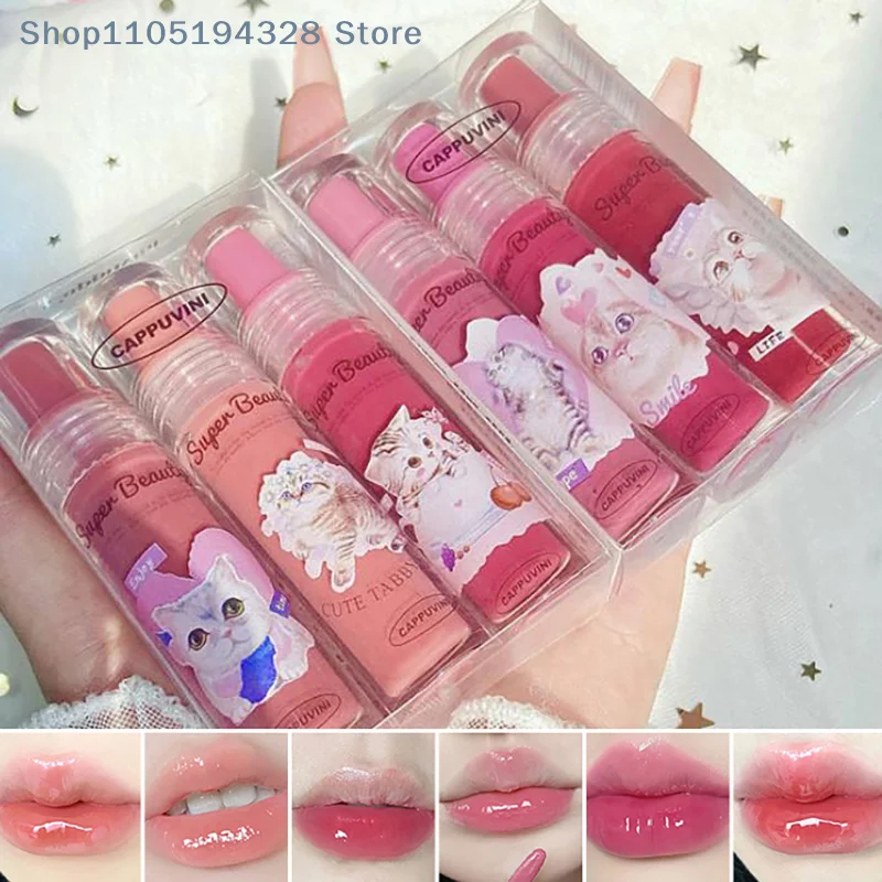 [M]Cappuvini Cat Mirror Lip Glaze High Gloss Moisturizing Sexy Red Lip Tint Lipstick Lip Essence Long Lasting Lip Gloss Cosmetic