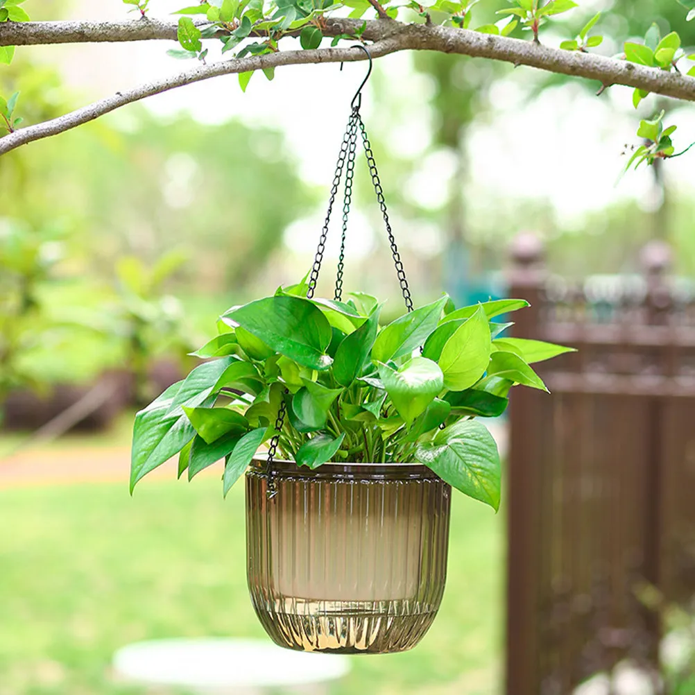 3Pcs Resin Hanging Flower Pots Uv Frost Resistant Self Watering Planters Balcony Indoor Outdoor Garden Plant Containers