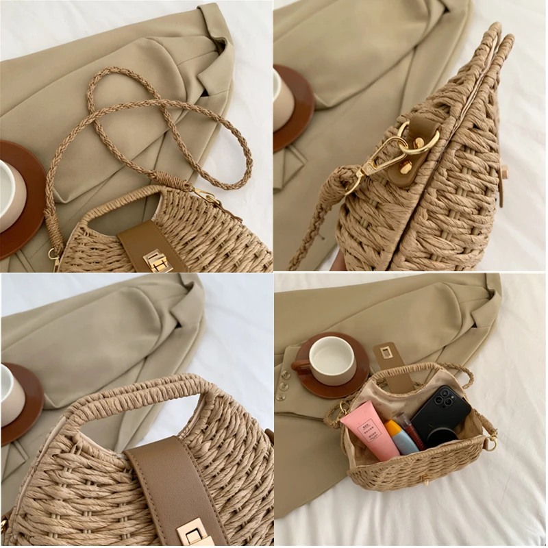 Summer Fashion Women Straw Bag Vacation Beach Bag Female Rattan Shoulder Crossbody Bag Luxury Design Small Ladies Woven Handbag