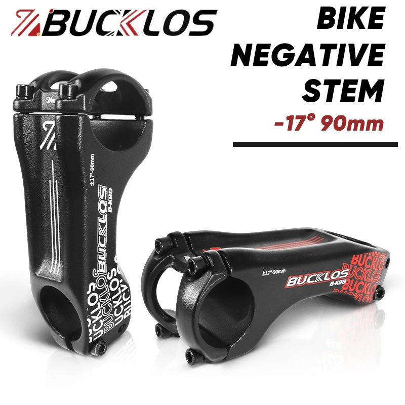 BUCKLOS Mountain Bike Handlebar Stem -17 Degrees 90mm Negative Handlebar Stem CNC Aluminum Alloy MTB Stem Bicycle Parts