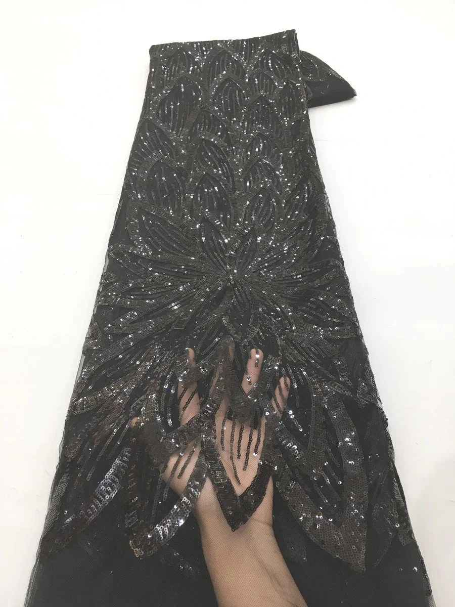 Latest Classical Style Sequins Black African Lace Fabric 2026 High Quality French Lace Fabric For Women Party Dress Sew LJL2609
