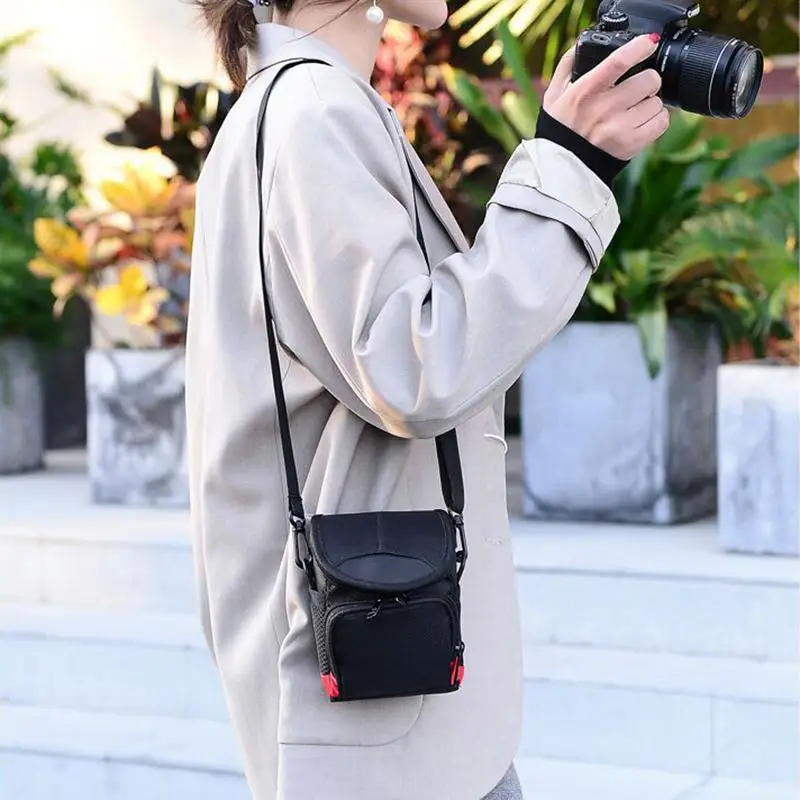 【1PC Simplicity Waterproof SLR Camera Bag Nylon Digital Shoulder Bag Mini Black Photographer Backpack Micro Camera】