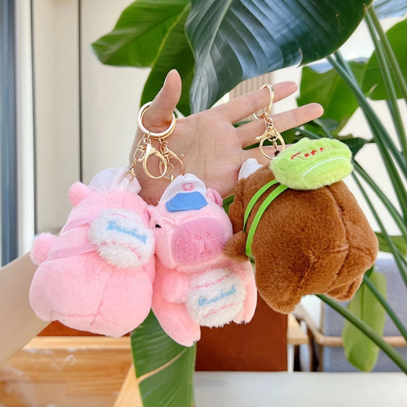 Kawaii Plush Keychain Cute Capibara With Turtle Bag Creative Doll Simulation Capibara Anime Fluffty Toy Birthday Gifts