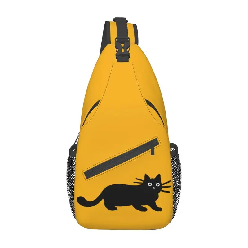 Bolso de hombro de gato negro de dibujos animados para hombre, mochila cruzada al pecho, mochila de viaje, senderismo, moda personalizada