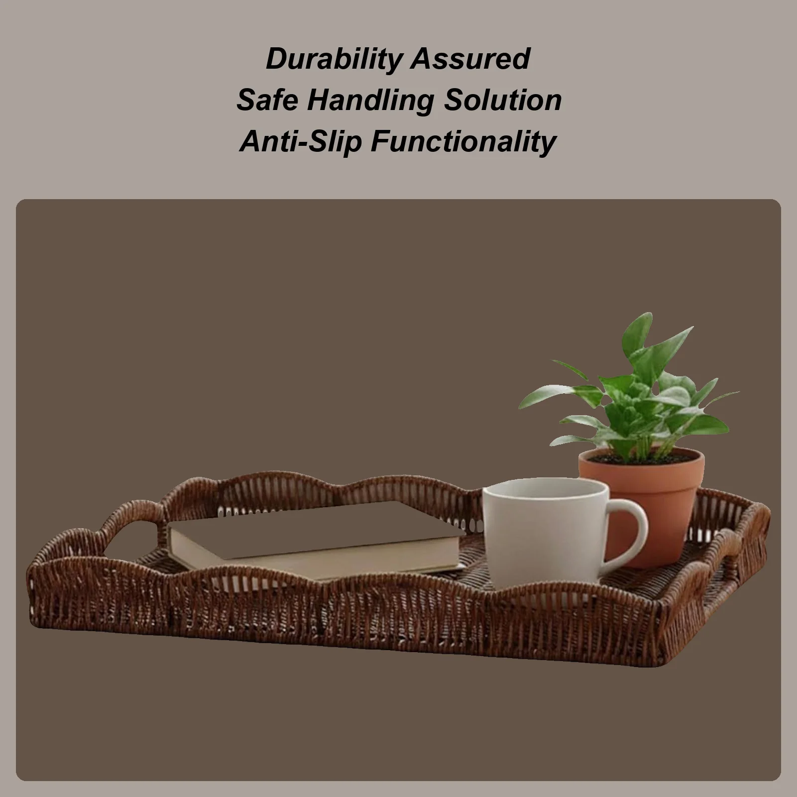 

Тканый сервировочный поднос из искусственного ротанга, украшение для кухни, декоративный поднос, корзина для книги с дистанционным управлением, завтрак, гостиная