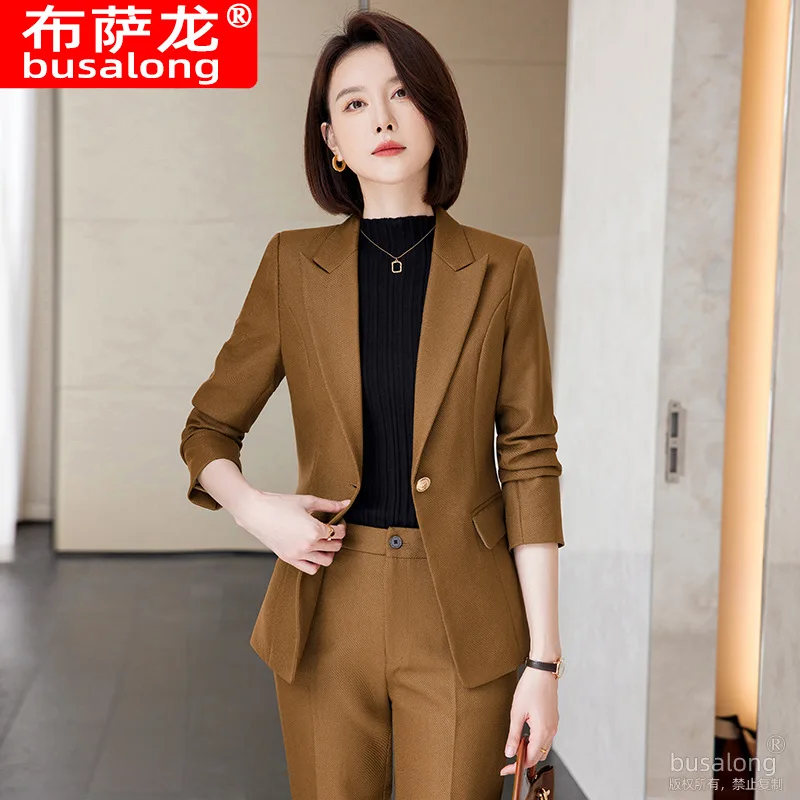 Spring and Autumn Business Suit Women's Long-Sleeved Suit Jacket Slim Fit Business Manager Leggings Hotel Jewelry Shop Workwear