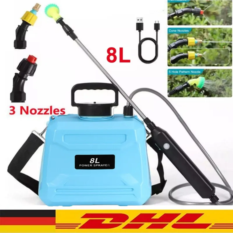 Pulverizador Eléctrico de Jardín de 8L con Pistola Rociadora, Atomizador Automático, Rociador Doméstico Recargable