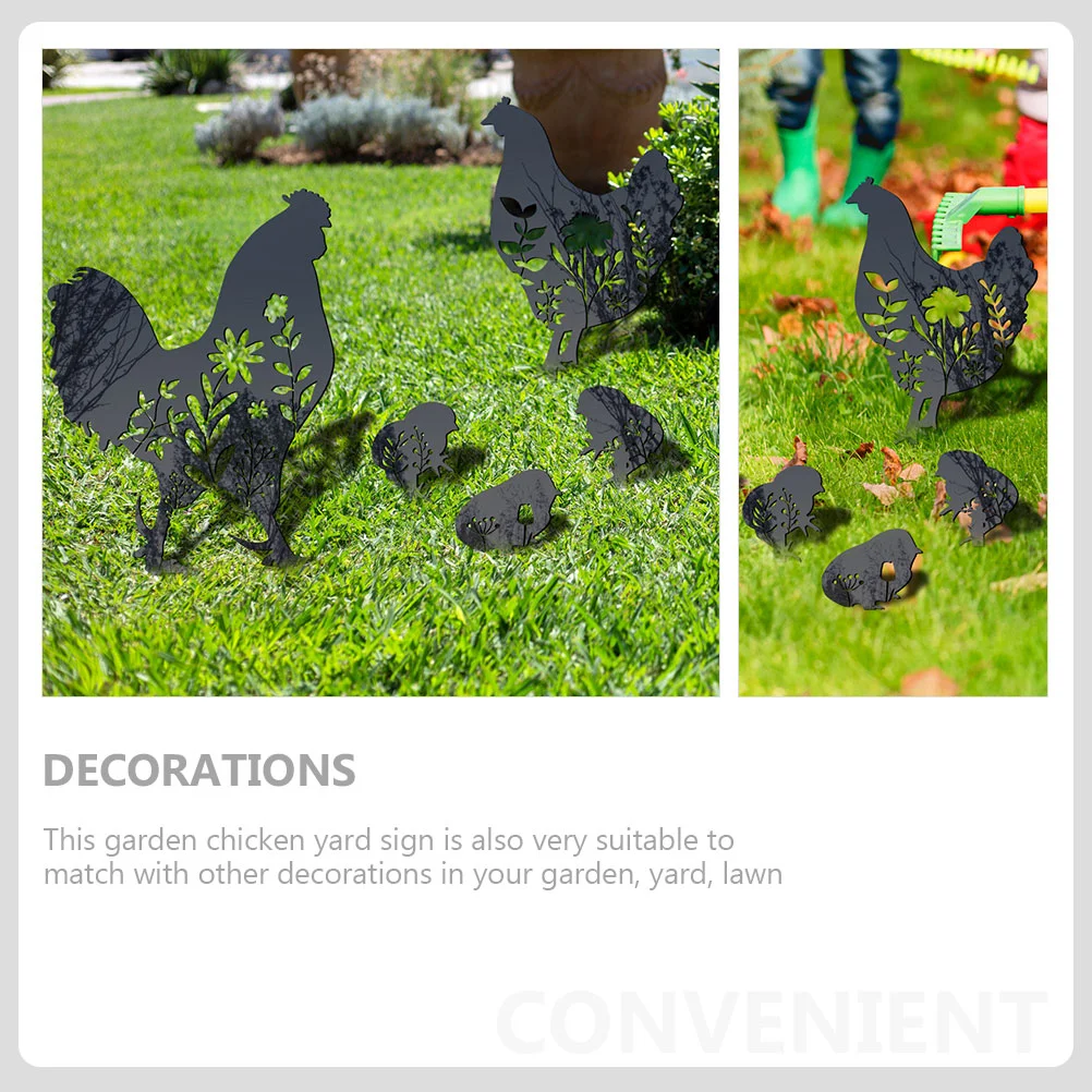 Chicken Silhouette Card Stake Signage Hen Yards Black Acrylic Outdoor Courtyard Decoration