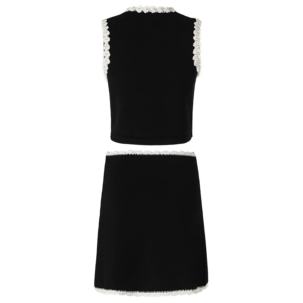 Micosoni Spot 2026 Summer New Suit for Women Overweight Hand Hook Black and White Contrasting Color Quality Skirt Two-piece Set