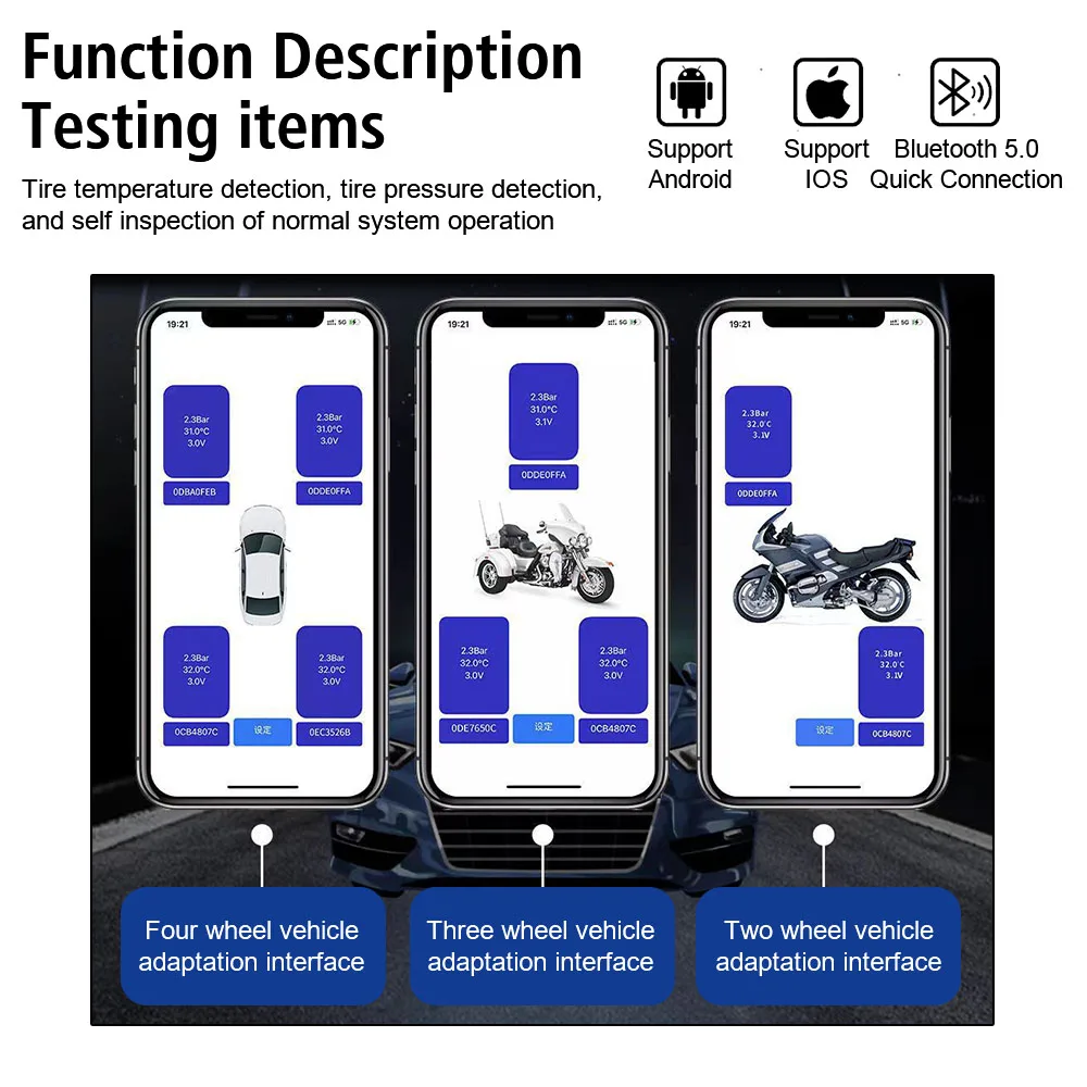 عرض الهاتف سيارة TPMS نظام مراقبة ضغط الإطارات 2/4 قطعة إنذار خارجي أجهزة استشعار ضغط الإطارات سيارة دراجة نارية بلوتوث APP