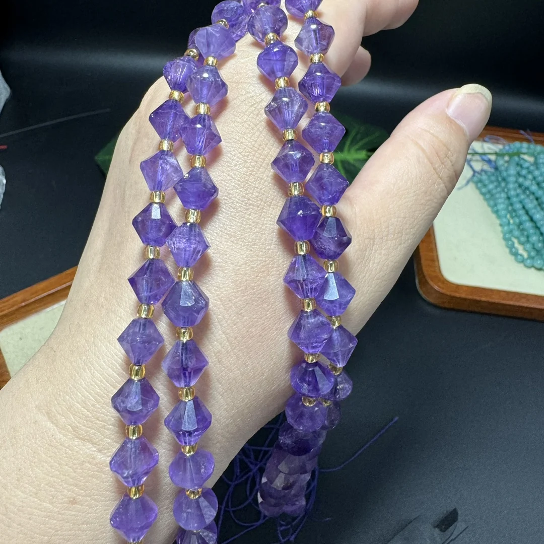 Natural Amethyst Faceted Rhombus Beads Purple Crystal Diamond Cut Bicone Loose Beads for DIY Bracelet Necklace Jewelry Making