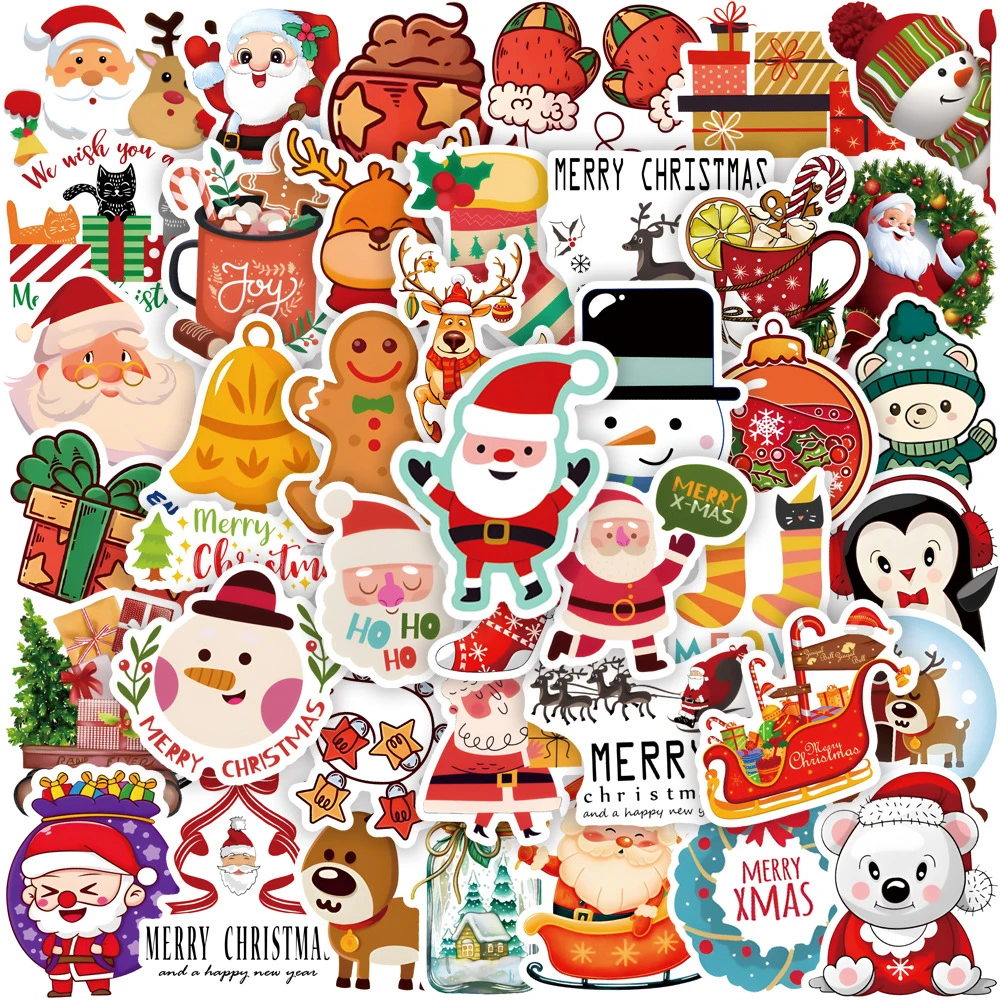 

10/30/50pcs Merry Christmas Series Graffiti Stickers Cartoon Waterproof Decals Suitcase Notebook Phone Cute PVC Graffiti Sticker