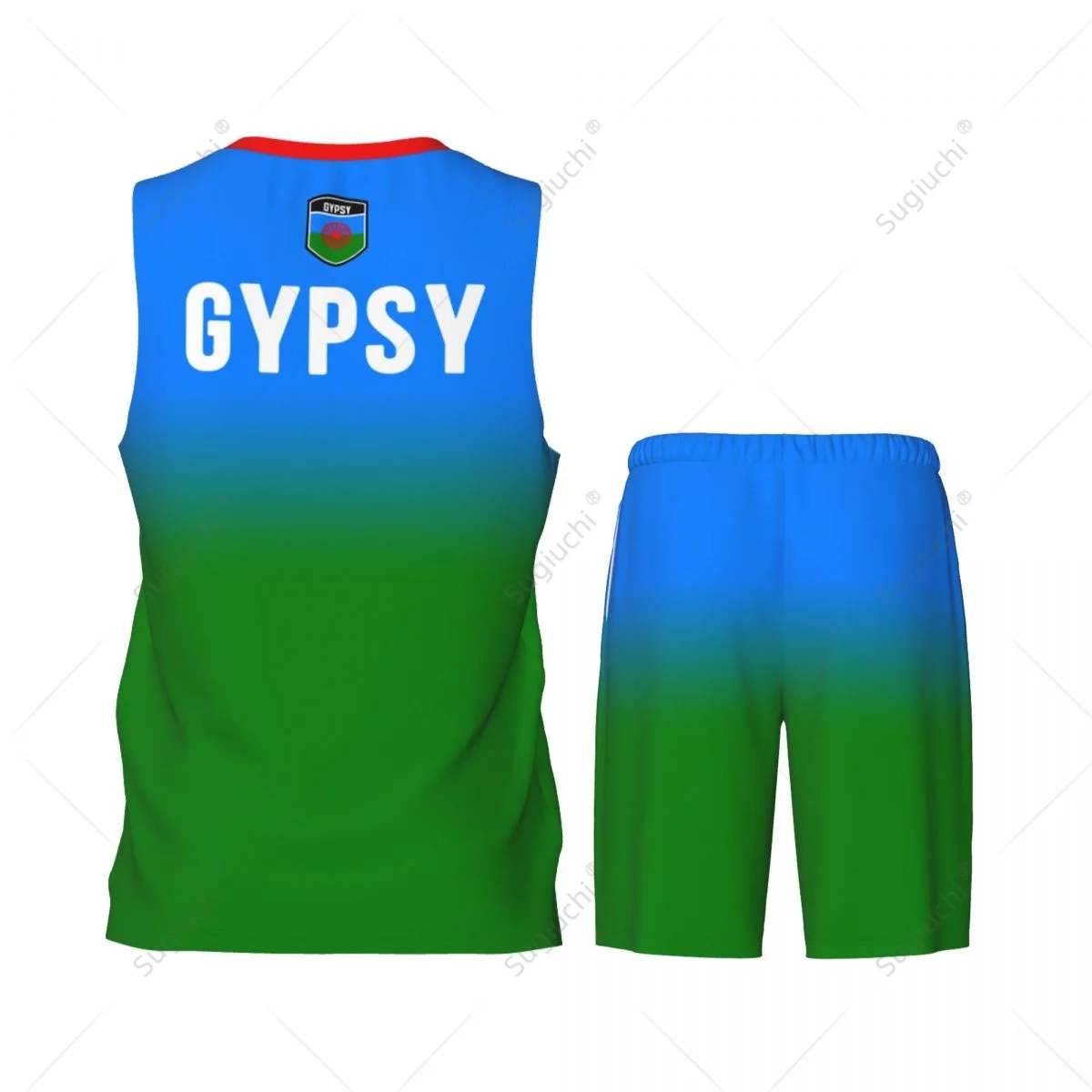 Homens Rom Gypsy Bandeira de The Romani Basketball Jersey Set, camisa de malha, calças, sem mangas, exclusivo Team-up, nome personalizado Nunber, unissex