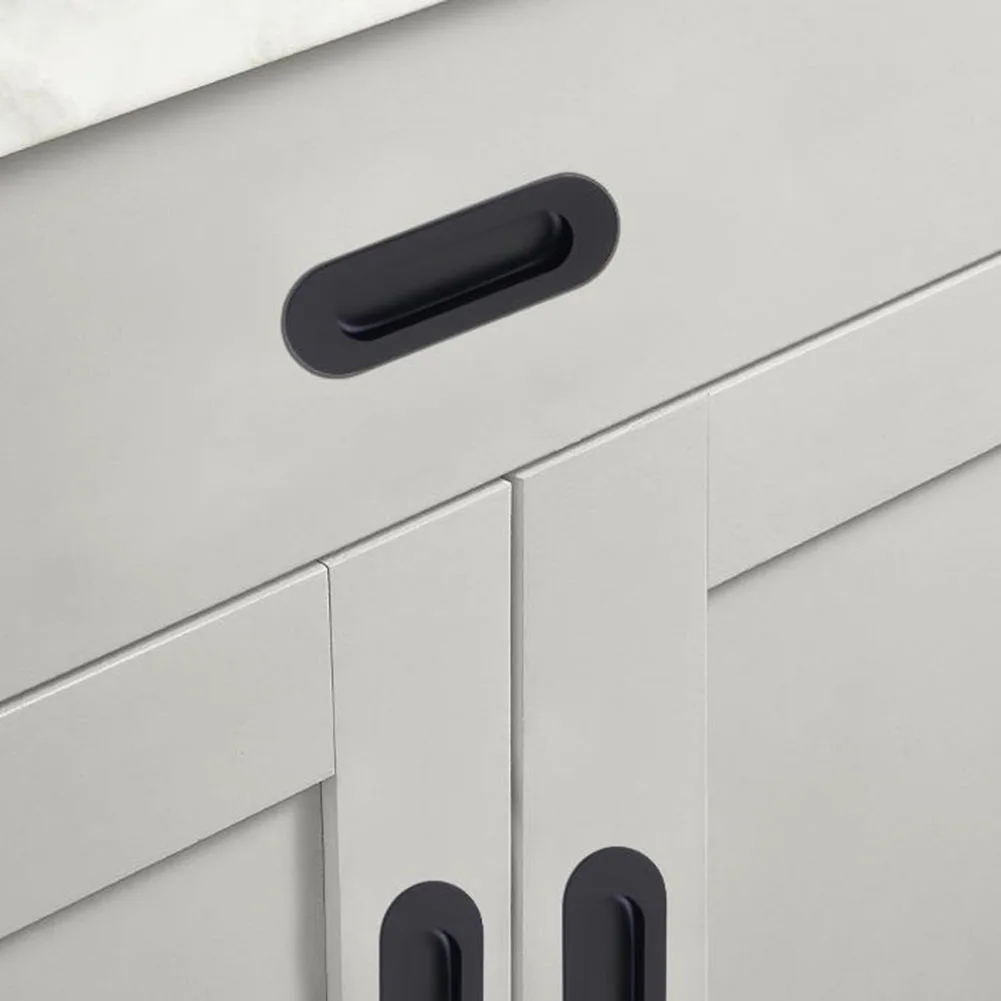 Concealed Buckle Embedded Self-adhesive Sliding Door Handles Pull 1Pack Rectangular Or Elliptic Edgeflat Concealed Handles