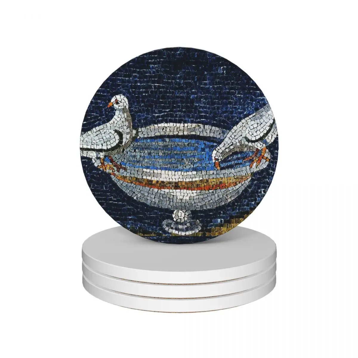 

RAVENNA BYZANTINE MOSAICS ,TWO DOVES ON FOUNTAIN Ceramic Coasters (Set of 4) for drinks aesthetic tea cup holders Coasters