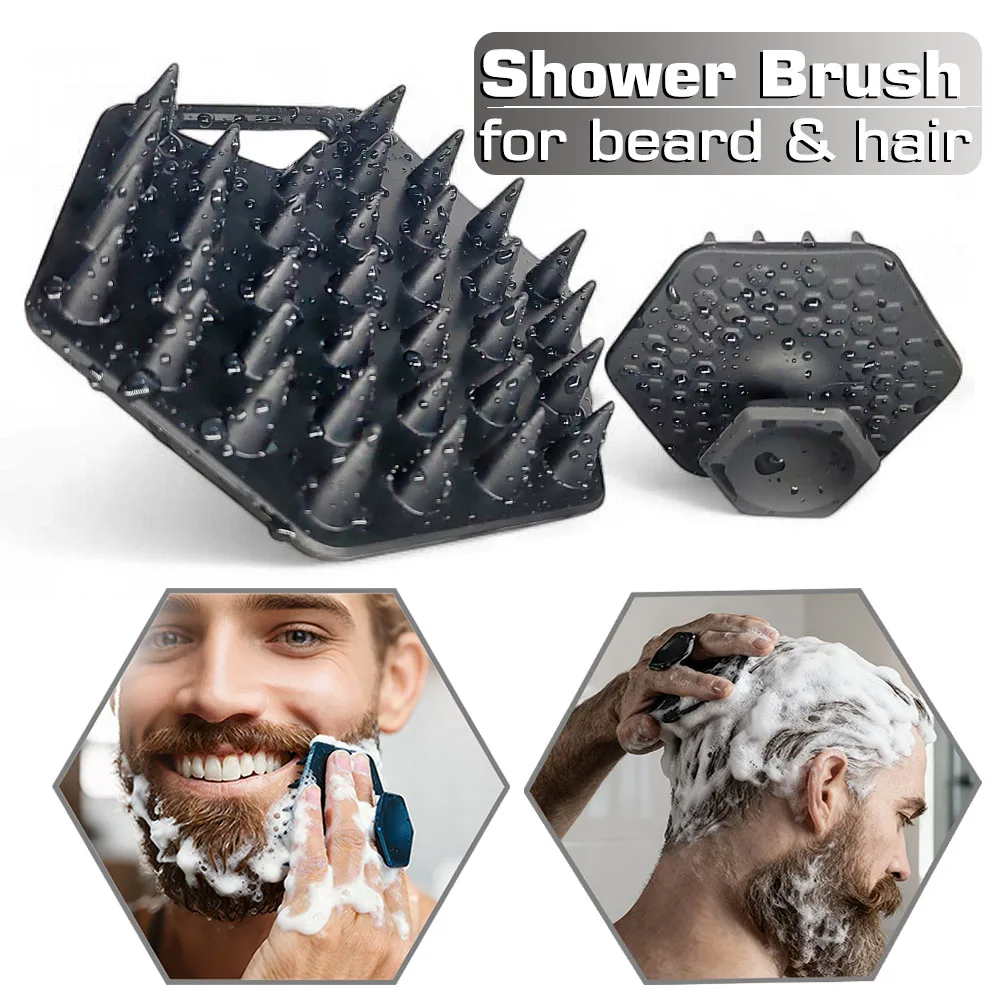 

Силиконовая щетка для душа для бороды и волос — отшелушивающая щетка для очищения кожи головы и лица, мягкая гибкая щетка для ванны для ухода за бородой
