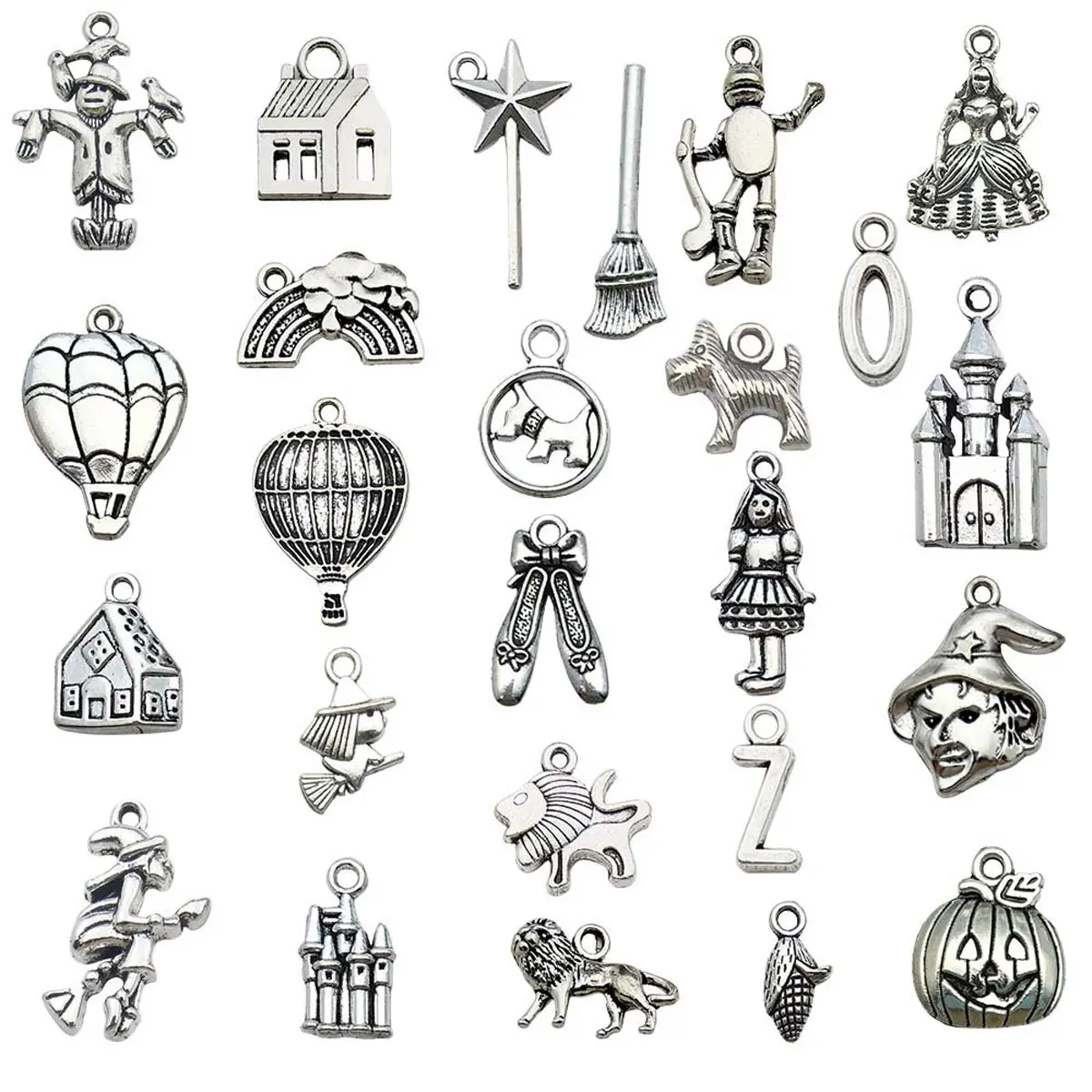 150Pcs Mixed Silver Tone Dog Wizard Broom Pumpkin Halloween Metal Pendants For Earrings Bracelets DIY