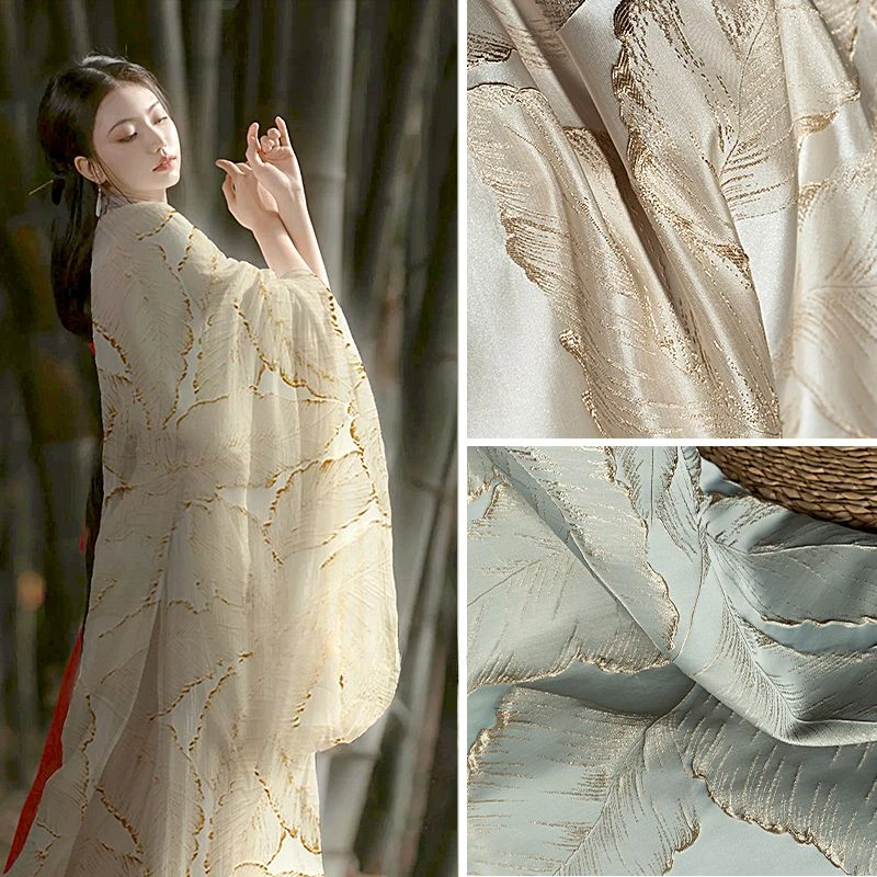 

Golden Thread Retro Big Tree Leaf Jacquard Fabric Hanfu Dress Jacket Decoration Creative Clothing Designer Fabric