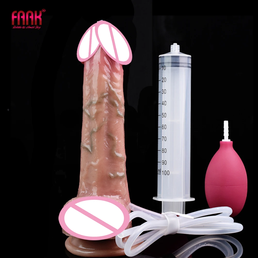 FAAK Silicone Strapon Ejaculation Realistic Dildo Skin Touch Lifelike Squirting Penis Sex Toys For Women Anal Plug