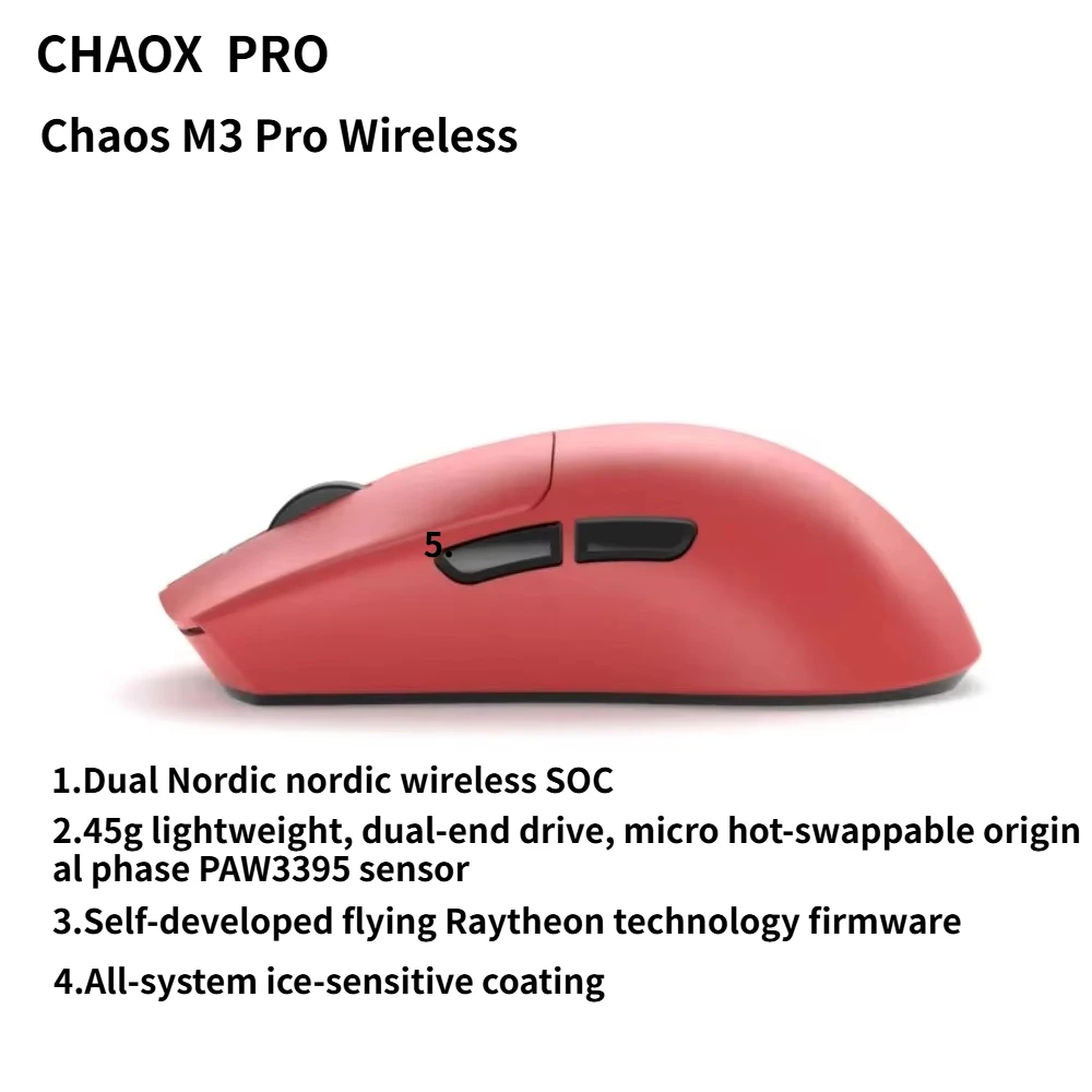 

CHAOS M3 Mini Gaming Mouse 2.4g Wireless 8K Return Rate 26000DPI PAW3395 45g Lightweight Custom Ergonomic Performance FPS Mouse