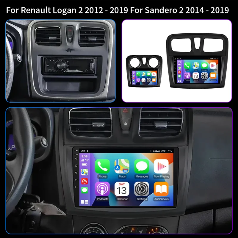 Android 15 Carplay Auto For Renault Logan 2 Sandero 2 2012 - 2016 2017 2018 2019 Car Radio Multimedia Player Stereo GPS WIFI DPS