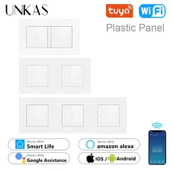 UNKAS Plastic Panel Tuya Wifi Single Fire Line White Glass Light Switch EU Socket DIY Free Combination PC Smart Home Outlet