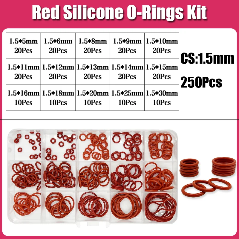 Silikon-O-Ring CS 1/1,5/2,0/2,4/3,1 Dichtungsscheibe Rot VMQ O-Ring Sanitärdichtung Ölbeständiger hitzebeständiger O-Ring – Detail 9