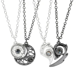 100 Language I Love You Projection Necklace For Couple Women Magnetic Paired Pendants Choker Chain Heart Jewelry Gift