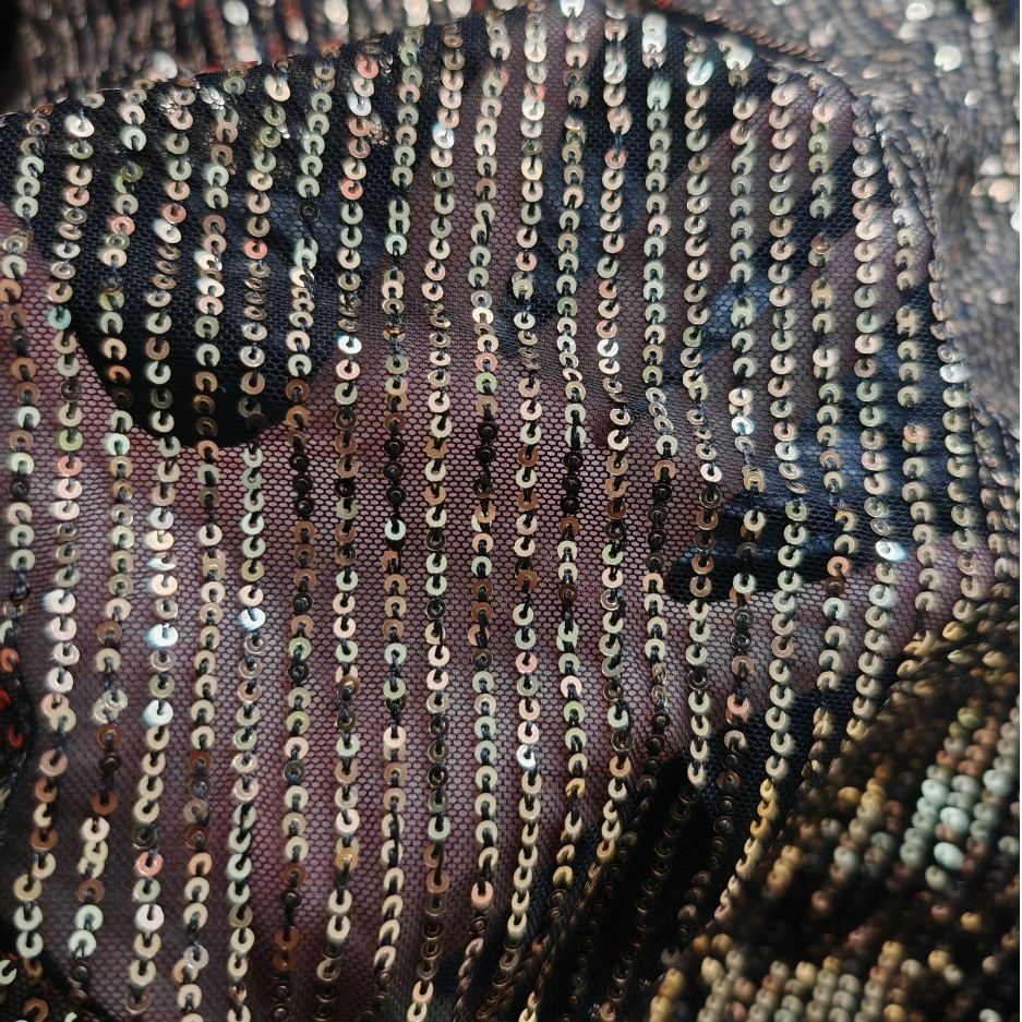 1 Yard Luxury French style plain color sequins embroidery fabric for lady wedding dress skirt coat with polyester mesh sewing