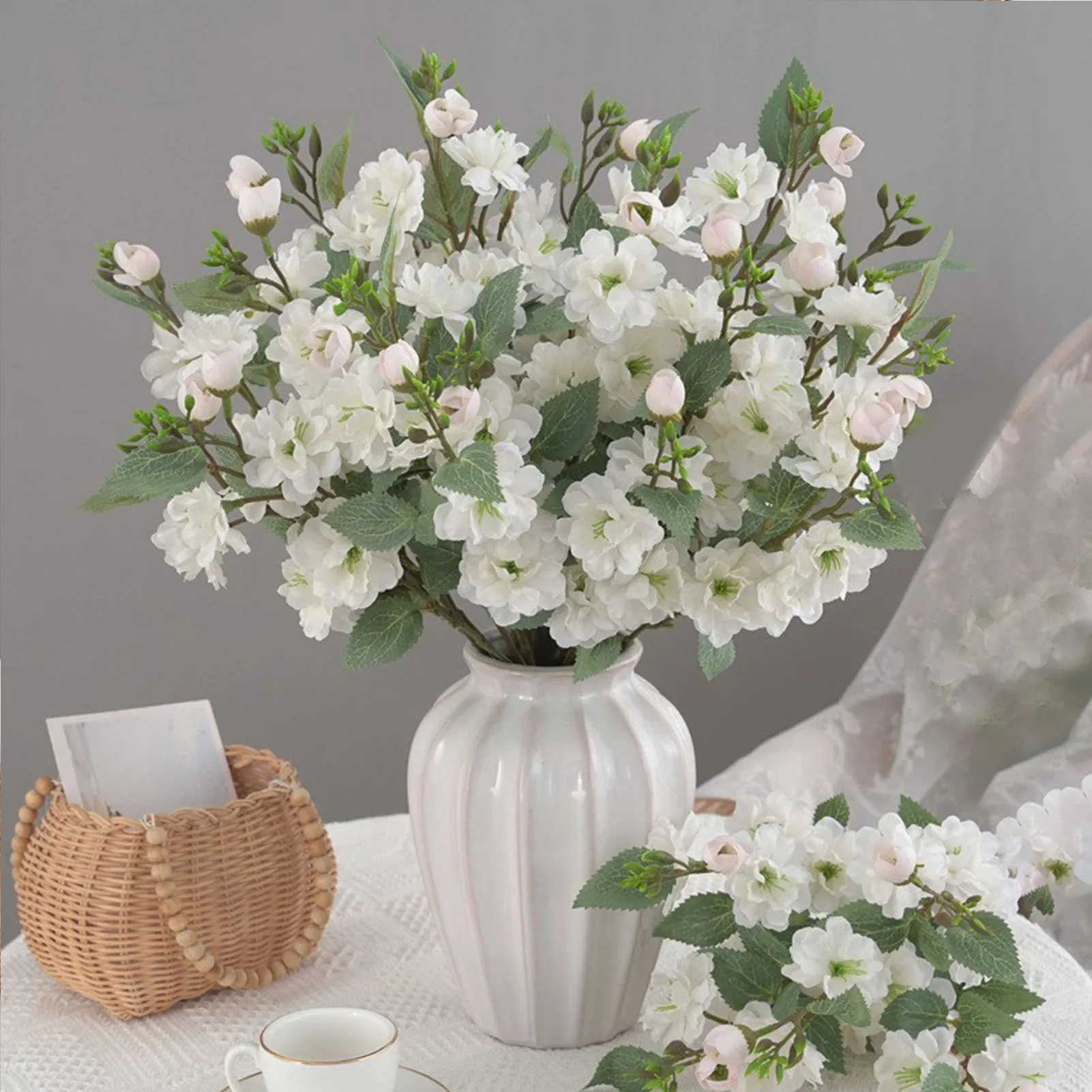 5 포크 시뮬레이션 와일드 로즈, 실크 인공 꽃 가지, 화이트 핑크, 웨딩 파티, 가짜 꽃, 홈 데코, 42cm