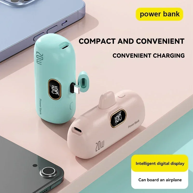 10000mAh Mini Small Capsule Power Bank 20W Fast Charging Portable Pocket Suitable for IPhone Huawei Xiaomi Samsung Etc.