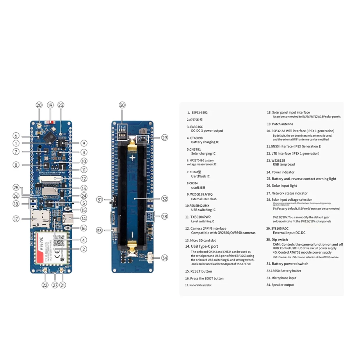 

ESP32-S3 A7670E 4G Development Board Supports 4G LTE Cat-1/2G Bluetooth5 GNSS Positioning WiFi Development Board