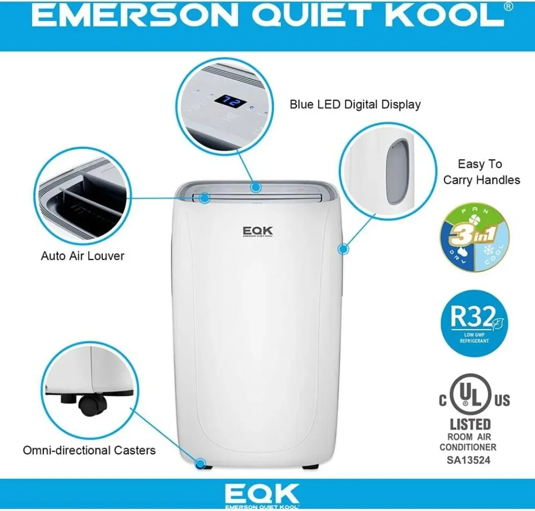 Przenośny klimatyzator Emerson Quiet Kool 8000 BTU ASHRAE / 5000 BTU DOE z osuszaczem i pilotem zdalnego sterowania