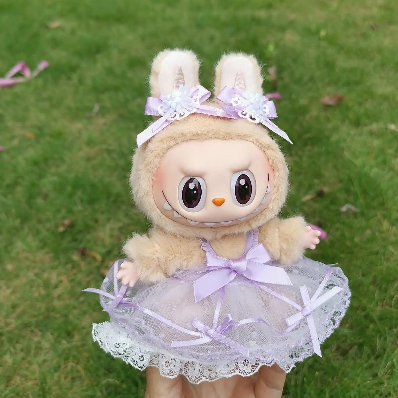 Pluche poppen kanten jurk met haarspeld voor 15-17 cm/5.91-6.69 inch pop pop accessoires