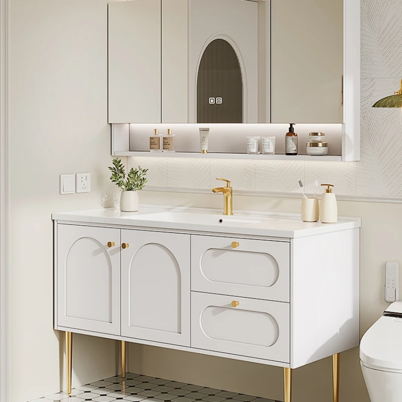 

Bathroom Cabinet Integrated Ceramic Basin Wash Table Floor-to-ceiling Wash Table Basin Cabinet