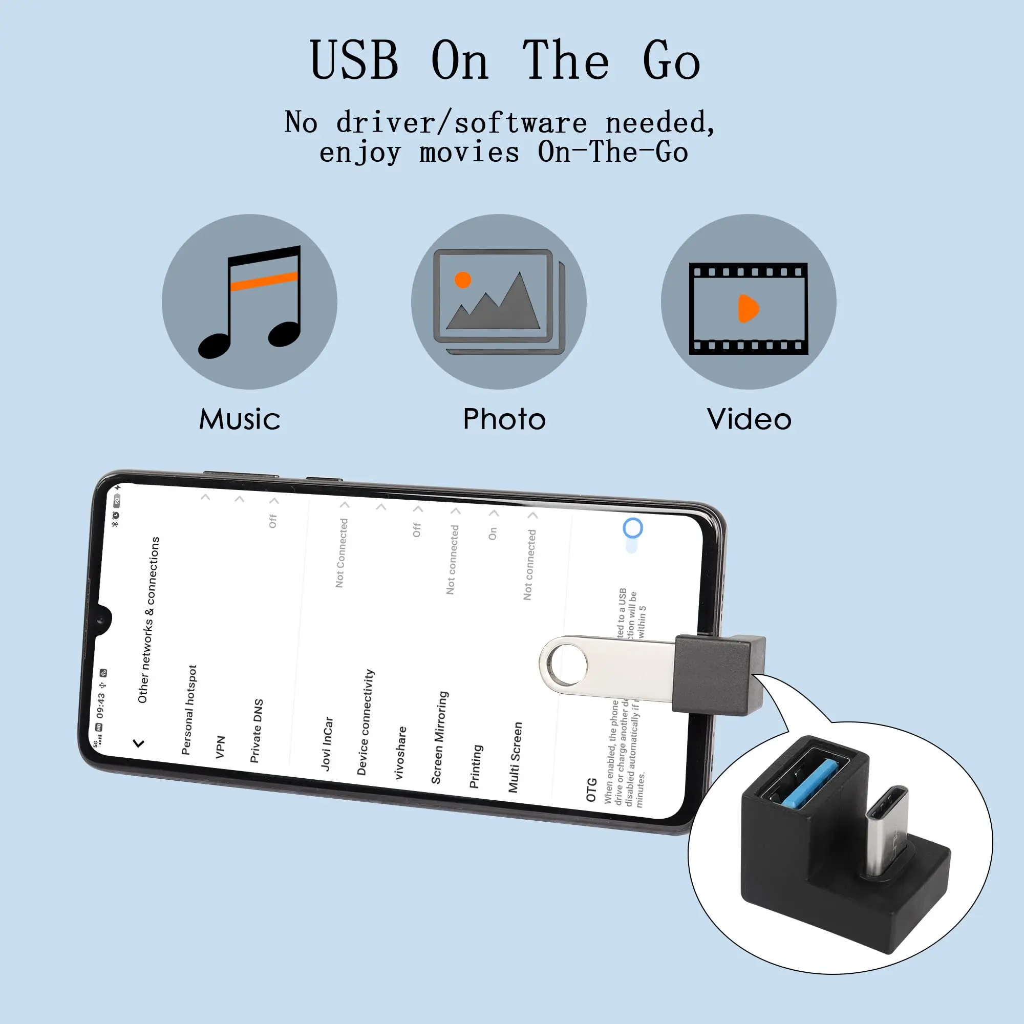 NNBILI Adapter USB C w kształcie litery U na USB 3.1 180 stopni typu C męski na złącze USB żeńskie 10 Gb/s Obsługa transferu danych OTG