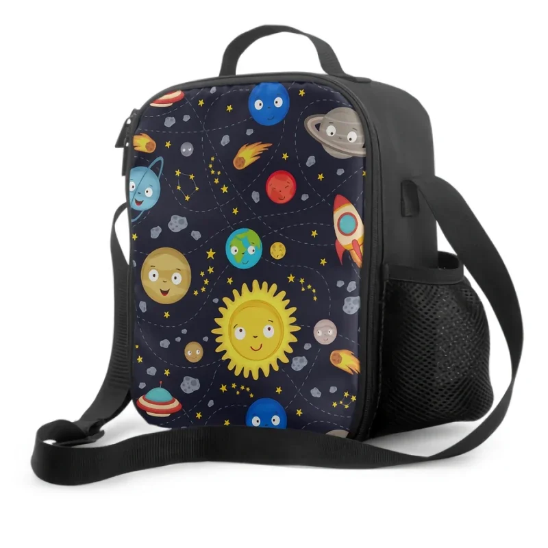 

Rockets Planets In Galaxy Universe Lunch Box Insulated Meal Bag Travel Outer Deep Space Lunch Bag Food Container for Boys Girls