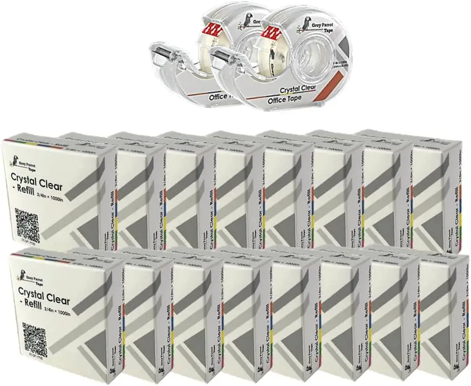 

Office Tape Refills with 2 Dispensers, 16 Rolls of 3/4" x 1000in Clear Glossy Tape for Gift Wrapping, Crafting, and Office Use