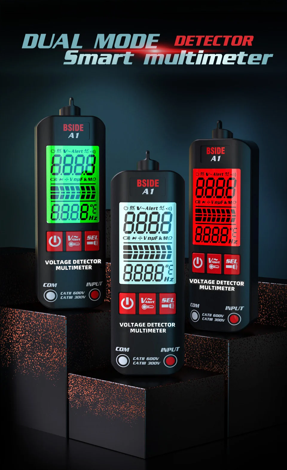 Imagem -03 - Bside-tensão Tester Detector Multímetro Display a Cores sem Contato Caneta Elétrica Dual Range Vivo Wiretrue Rms Medidor a1