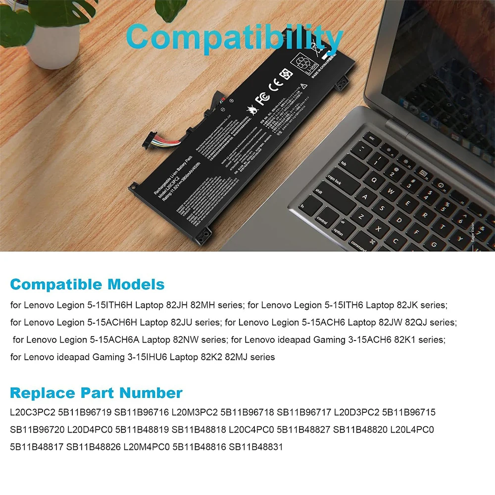 L20C3PC2 L20D3PC2 L20M3PC2 SSB10X55571 SB11B96717 5B11B96715 5B11B96719 Laptop Battery for Lenovo Ideapad Gaming 3i 3-15ACH6