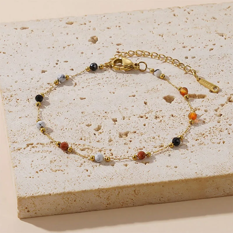 PANGJERY 316L Stainless Steel Natural Stone Beaded Bracelets For Women New Trendy Simple Vintage Elegant Engagement Jewelry Gift