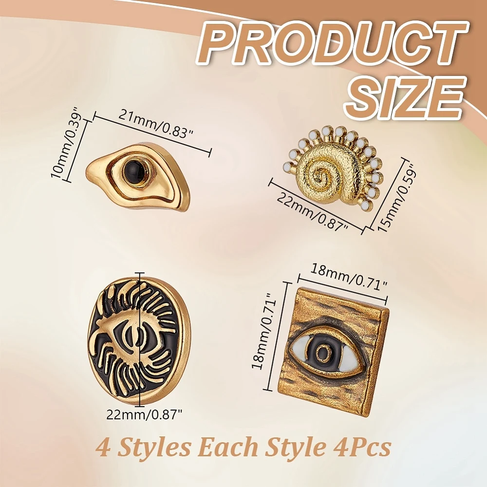 16 Pcs Eye Gold-Toned Metal Buttons Engraved Eye Shape Sea Snail Sewing Buttons Kit for Clothing Handmade Craft Jewellery Coat
