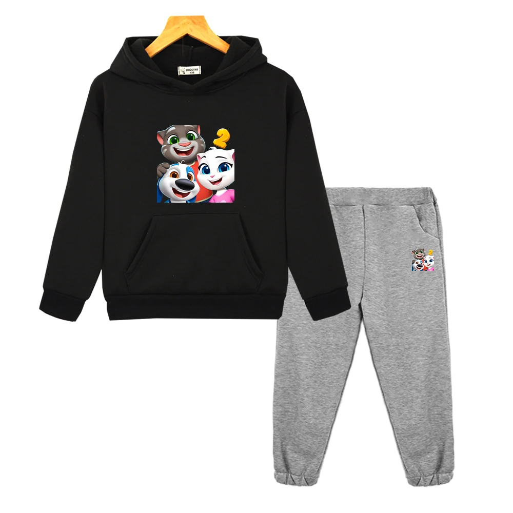

Толстовка с капюшоном Talking tom cat, флисовая толстовка, куртка, пуловер из 2 предметов + штаны, комплекты спортив с капюшоном Disney для мальчиков и девочек, детская бутиковая одежда