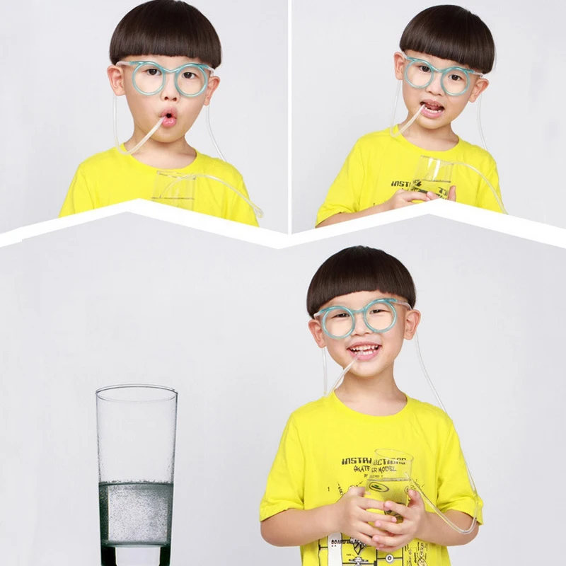 Pajita de plástico suave para niños y bebés, gafas divertidas flexibles para beber, herramienta de tubo de broma para fiesta, Gadgets de juego interesantes para cumpleaños, 1 unidad