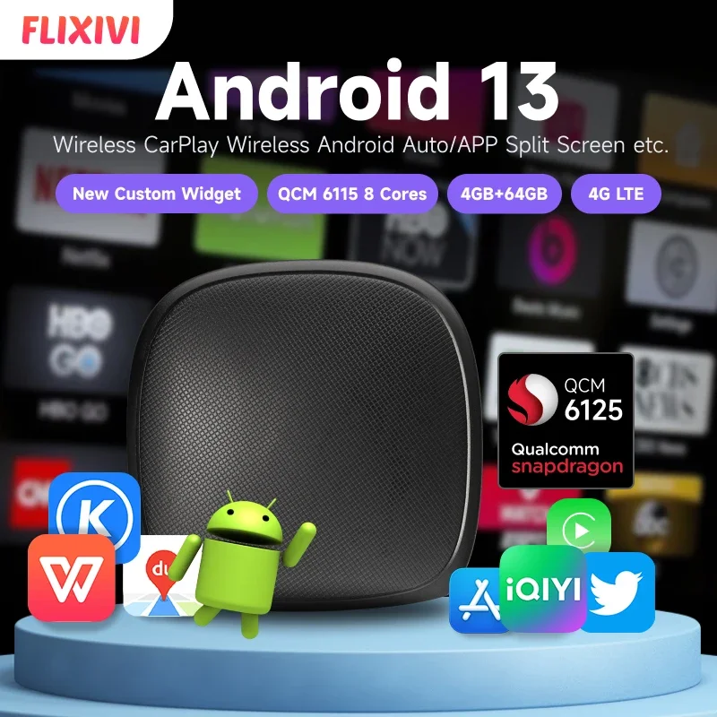 FLIXIVI CarPlay Ai Box Plus 8 + 128G Android 13 ไร้สายAndroid Auto & CarPlay 8/4Core CPU QCM6125/2290 สําหรับVW Audi Kia Fiat