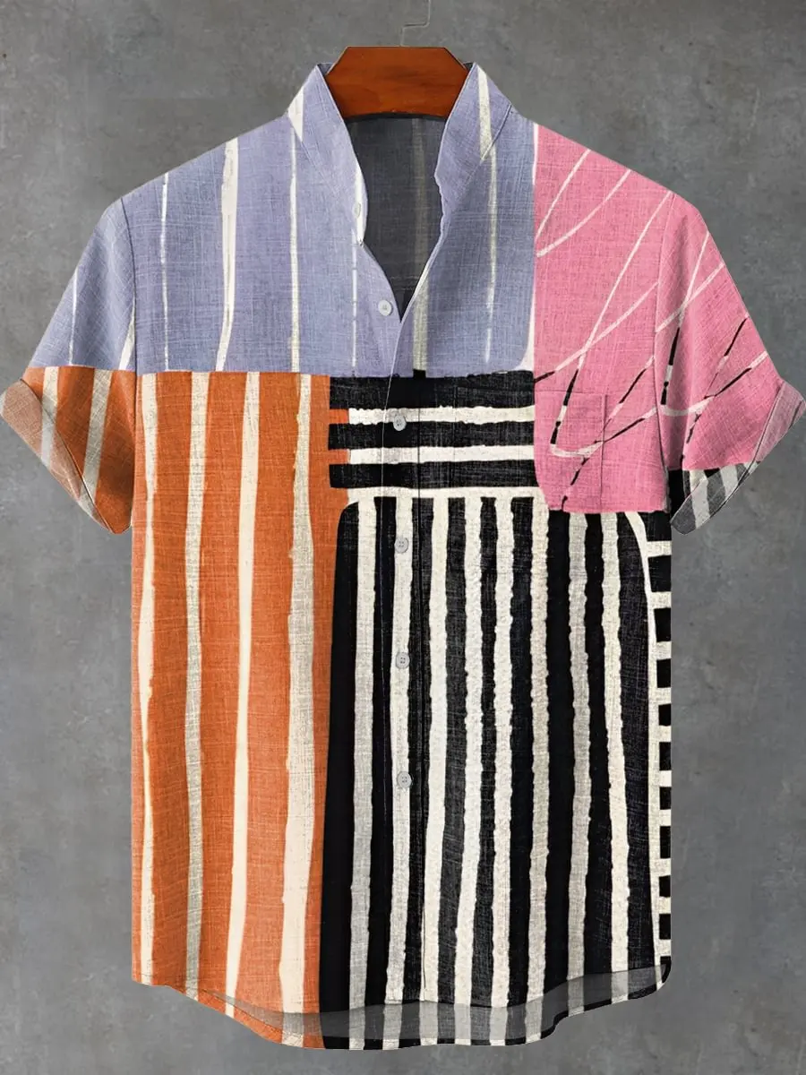 

Men's Comfortable Short Sleeve Linen Men's Shirt Elegant Geometric Pattern Casual Fashionable Men's Shirt