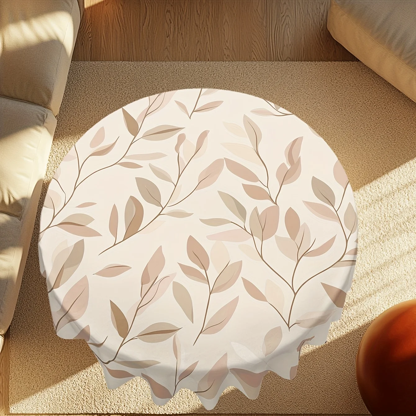1 piece, elegant brown leaf pattern round tablecloth, suitable for home kitchen and outdoor dining decoration