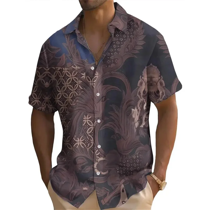 2025 Primavera/Estate Fashion Design Modello Camicia a maniche corte da uomo Camicia stampata digitale HD 3D Moda giovanile Abbigliamento uomo musulmano