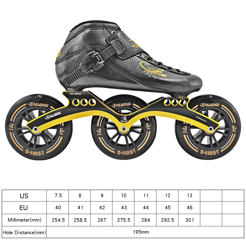 Professional Speed Skates Shoes 3 Wheels for Man 3X125MM Big Wheels Carbon Fibre Roller Skating Shoes Black Inline Skate Shoes