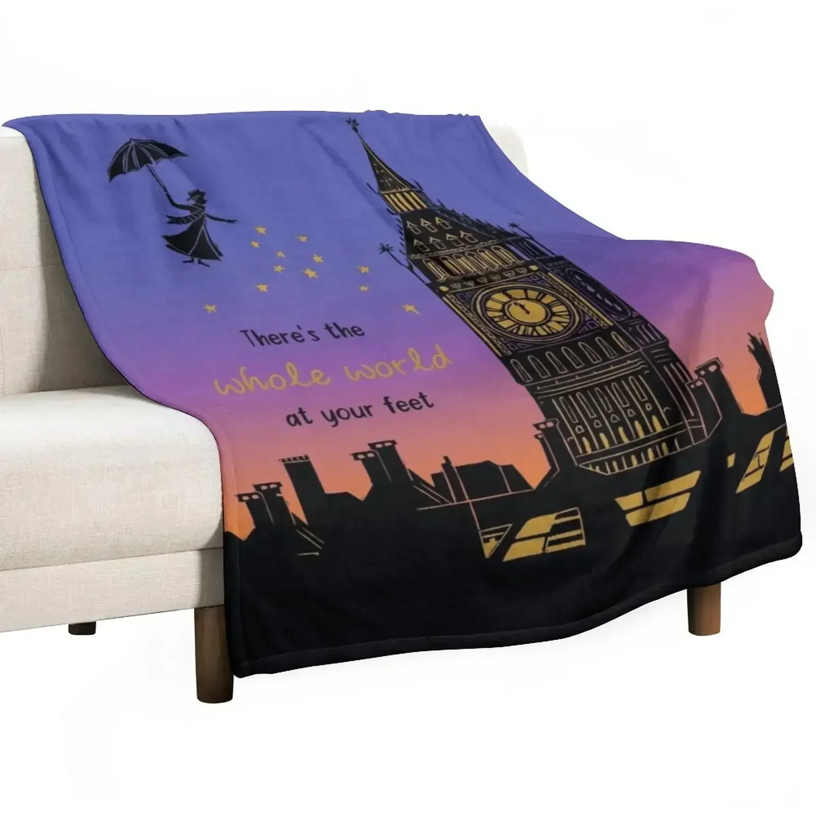 

Mary Poppins Whole World at your Feet Sunset Silhouette Linocut Throw Blanket Blankets For Bed Tourist warm for winter Blankets